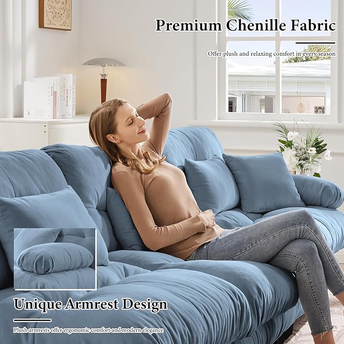 94.4 Oversized Modular Sectional Sofa Blue Large Sectional Couches for Living Room Chenille Fabric Sofa Set Cloud Love Seat Couches with 2 Ottomans Deep Seat Modern Sofas para Sala