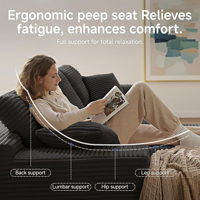 142 Cloud Modular Boneless Couch L-Shaped Left Facing Chaise Sectional Sofa Deep Seat Plush Corduroy Upholstery - Memory Foam Comfy Fluffy Couches for Living Room Bedroom No Assembly Required