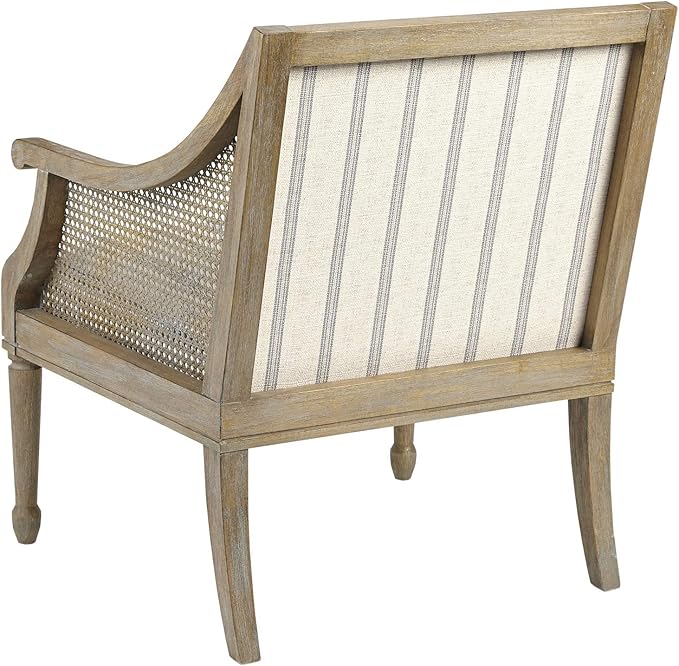 Martha Stewart Isla Accent Chairs for Living Room with Solid Wood Frame Cane Webbed Swoop Track Arms Turned Legs Farmhouse Coastal Cottage Deep Seating Lounge - Reclaimed Wood Beige