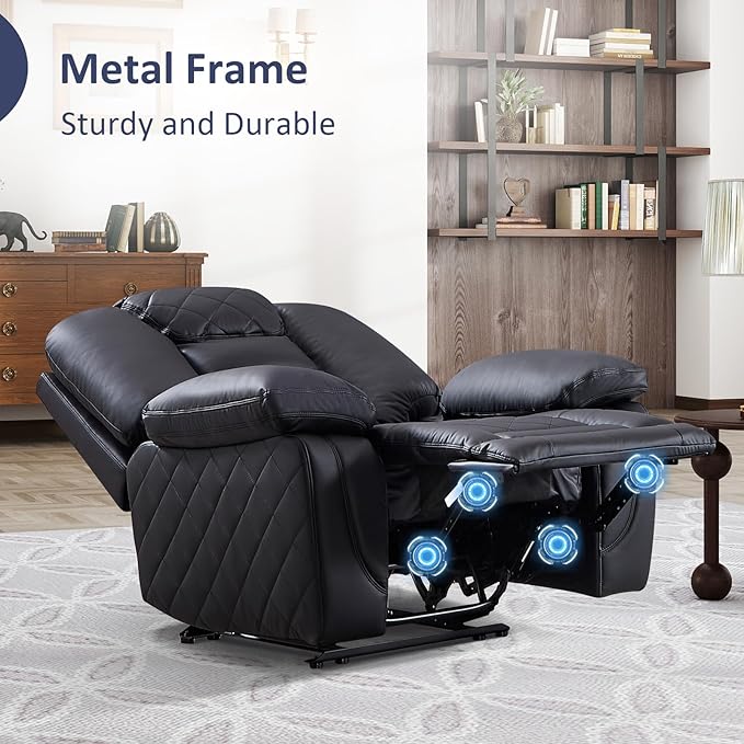 CANMOV Faux Leather Manual Recliner Chair Single Sofa Chair with Comfortable Armrest and Backrest Home Theater Seating for Living Room Bedroom Black