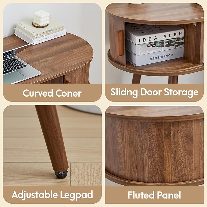 Mid-Century 43 Samll Writing Desk Home Office Computer Laptop Wood Desk with Storage Elegant Fluted Vanity Table Multifunctional Study Desk for Office Bedroom (Wlanut-43)