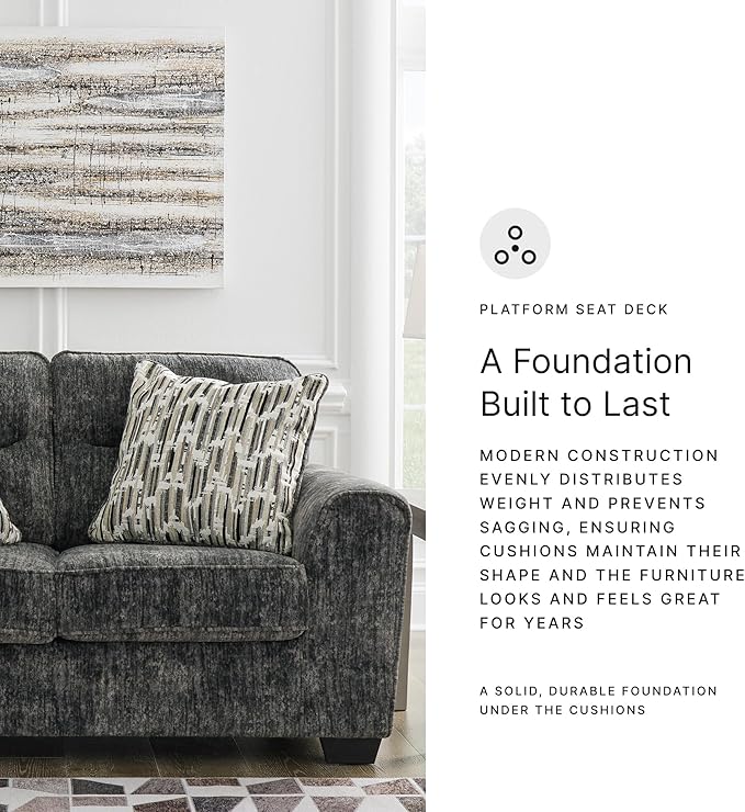 Signature Design by Ashley Lonoke Modern Loveseat with 2 Accent Pillows Gray