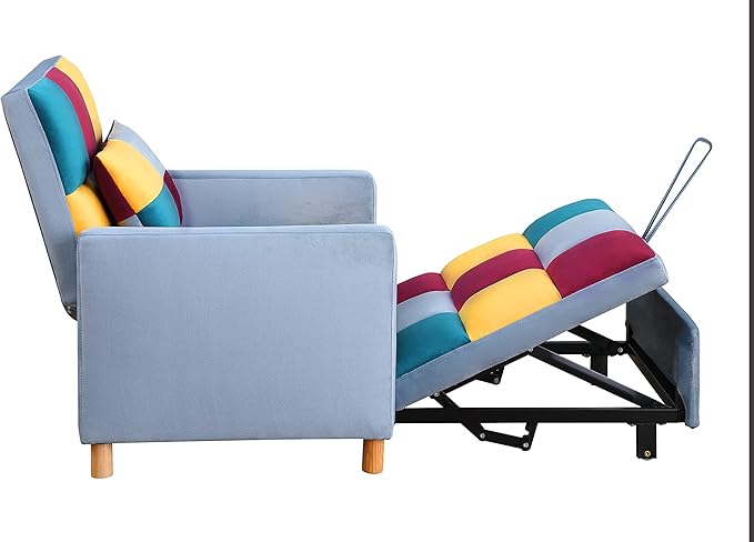 3-in-1 Convertible Chair Sleeper Sofa Bed with Adjustable Backrest Sleeper Chair Pull Out Bed for Small Space (Rainbow)