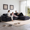 105”Cloud Couch Sectional Sofa Modular Boneless Sofa for Living Room and Apartments Deep Seat Corduroy L Shape Couch with Removable Washable Covers (Black 3 Seater+Right Facing Chaise)