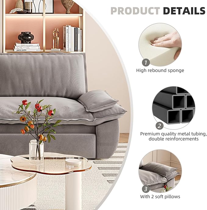 73.2‘’ Velvet Queen Size Pull Out Sofa Bed 3-in-1 Convertible Loveseat Sleeper Sofa with Armrest for Living Room Apartment Space Saving Gray