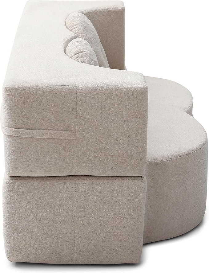 KEIKI 2-in-1 Folding Sofa Bed with Pillow Queen Sleeper Sofa Floor &amp Futon Loveseat Couch Foam Folding Mattress for Living Room Guest Use Office Apartment No Assembly Required Beige