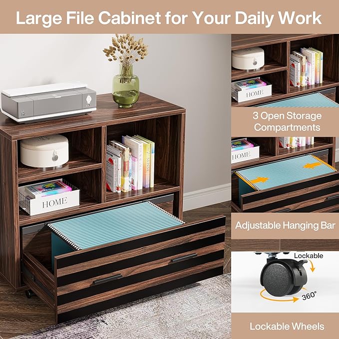 Tribesigns 62.2 Executive Desk with Mobile File Cabinet L-Shaped Office Desk with Storage Shelves Large Computer Table Business Workstation Set for Home Office Dark Brown