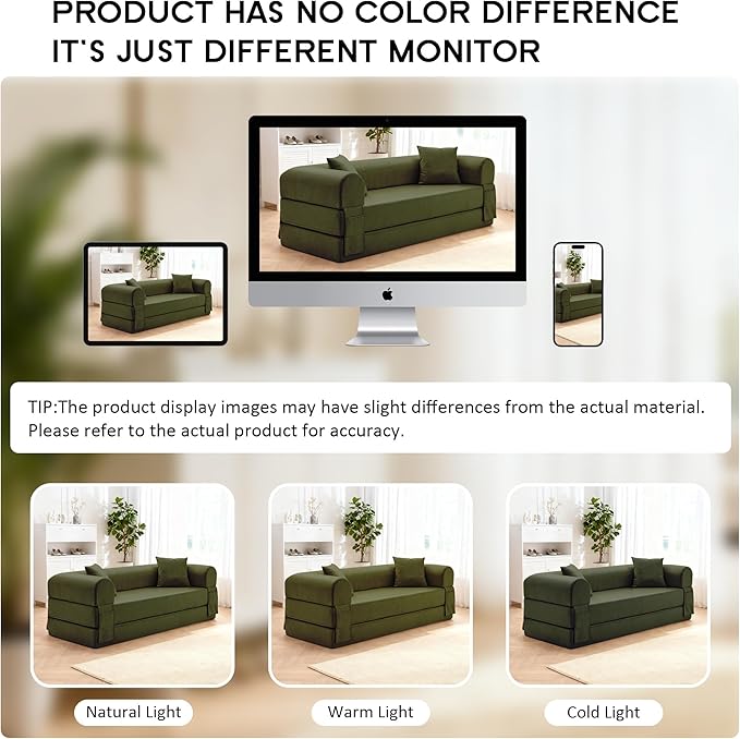 78.5 Convertible Sleeper Sofa Bed Faux Leather Deep Seat Folding Floor Sofa with Pullout Bed &amp 2 Pillows No Assembly Modern Boneless Couch Compression Sofa in Box for Living Room Office Green