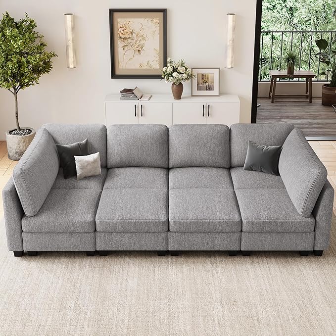 Belffin 111 Cloud Sectional Sleeper Sofa with Deep Seat Modular Sectional Sofa Bed Couches for Living Room. Light Grey Couch
