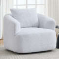 360° Rotating Round Plush Chair with Removable Pillow - High-Resilience Foam &amp Spring Support No-Assembly Teddy Velvet Armless Sofa for Living Room/Bedroom (White)