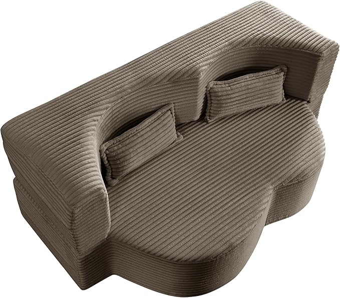 2 in 1 Folding Floor Couch Sofa Bed with 2 Pillows Convertible Sleeper Sofa Modern Full Mattress for Living Room Guestroom Plush Corduroy Floor Sofa BedNo Assembly RequiredCoffee