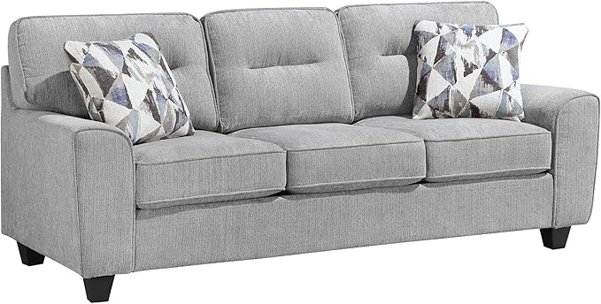 Lexicon Modern Sofa Chenille Sofa 2 Pillows Track Arm Reversible Cushions Removable Cushion Cover Easy Assembly Comfy Couch for Living Room/Office/Reading Spaces Gray