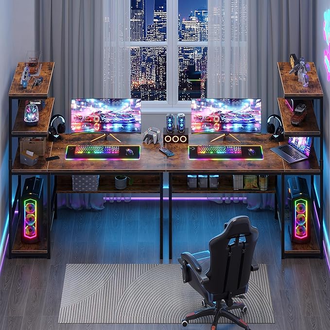 ALISENED 47 Inch Computer Desk with 4-Tier Storage Shelves Modern Large Office Desk Computer Table Studying Writing Desk Workstation with Bookshelf and Tower Shelf for Home Office