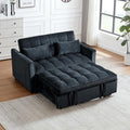 3 in 1 Convertible Sleeper Sofa Bed 54'' Full Size Velvet Pull Out Futon Couch Recliner with Reclining Backrest &amp 2 Pillows Small Loveseat Lounge Couches for Small Spaces (Black)
