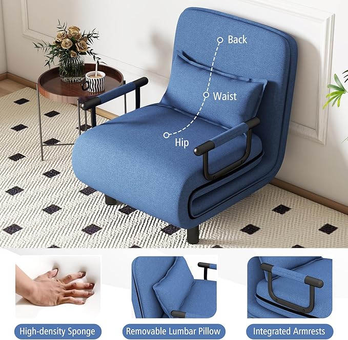 Giantex 26.5 Convertible Sofa Bed Folding Arm Chair Sleeper Leisure Recliner Lounge Couch (Blue)