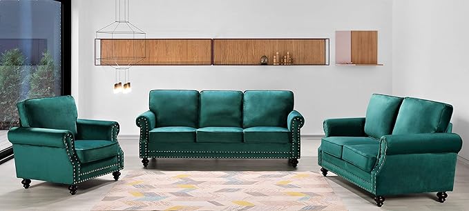 Lotus Mid Century Modern Velvet Upholstered Living Room Rolled Arms Chair Pine Green