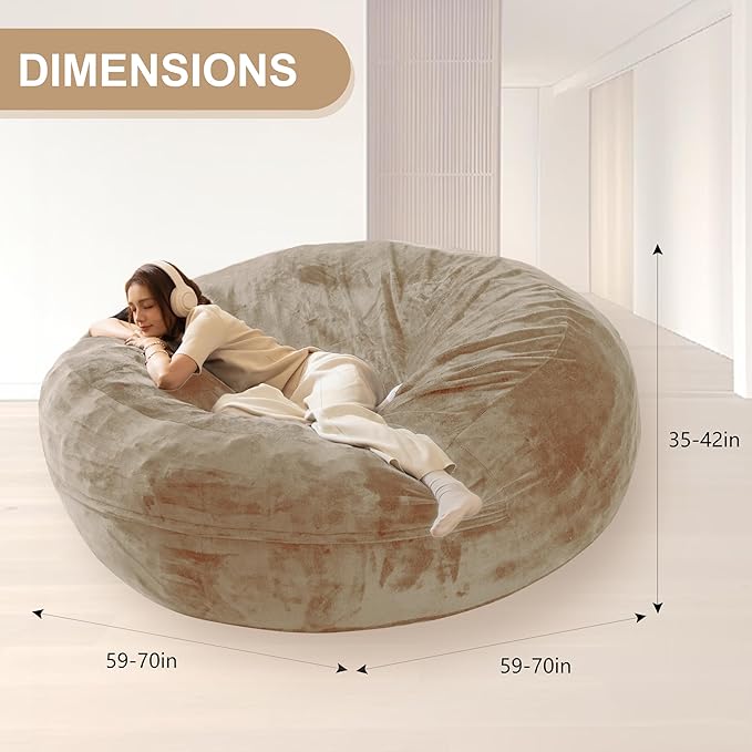 Bean Bag Chair for Adults6FT Oversize Floor Bean Bags Offers Ample Space for AdultsMemory Foam Giant Bean BagsLounger Versatile Design Suits Any RoomMovie NightsReading (Apricot 6FT)