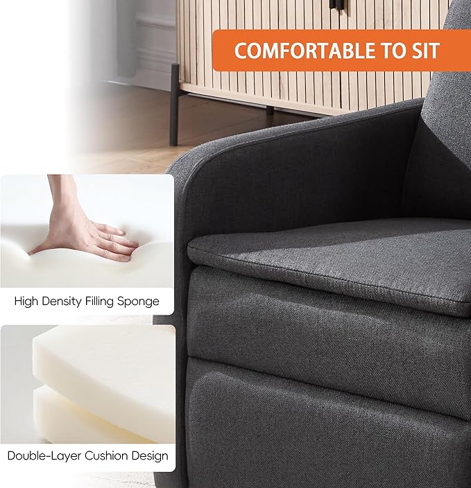 Swivel Rocking Recliner Chair for Adults Rocker Nursery Glider Chair for Living Room Bedroom Upholstered Fabric Reclining Single Sofa Chair(Grey)