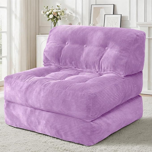 HABUTWAY Folding Sofa Bed Convertible Sleeper Chair Bed with Pillow &amp Handle Foldable Mattress with Back Support Portable Single Couch Comfy Floor Sofa Lounge for Living Room Bedroom(Light Pur