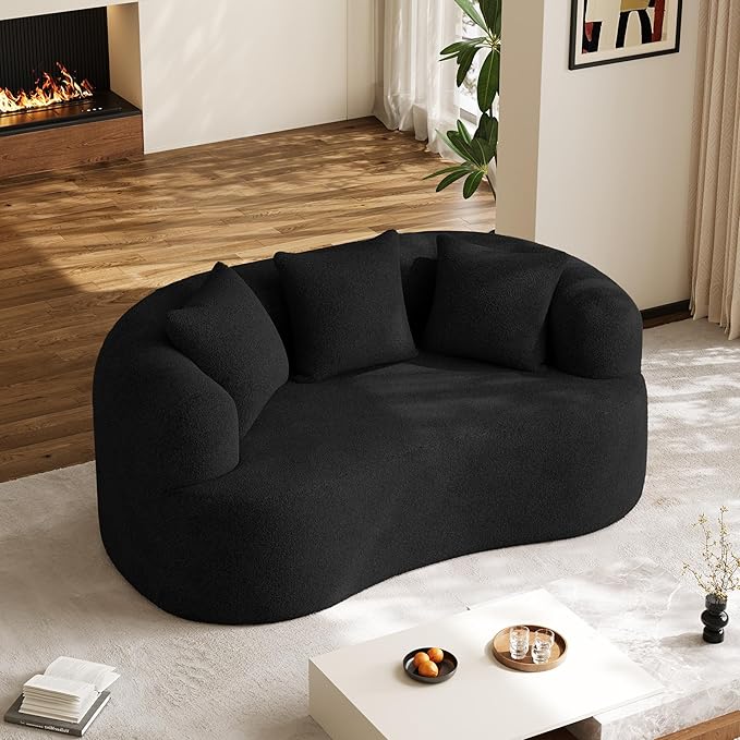 68.5 Loveseat Sofa for Living Room Modern Luxury Plush Chenille Extra Deep Seat Curved Cloud Floor Couch with 3 Throw Pillows for Small Spaces No Assembly Needed Black