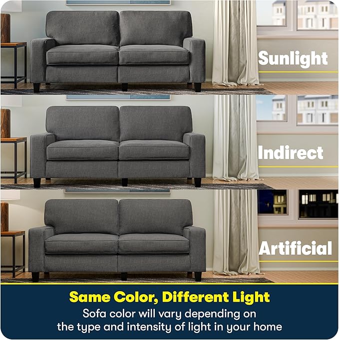 Serta Palisades 78 Track Arm Sofa Easy Care Polyester Soft Pillow Back Pocket Coil Seat Cushions Removable Covers Loveseat or Couch for Small Spaces Living Rooms or Bedrooms Gray