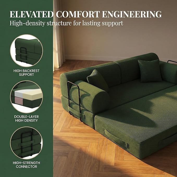 KEIKI 78 2Seat Sleeper Velvet Sofa Couch for Zen Space Small Space Style Conscious Homeowners Warm Inviting Comfy Supportive Rest Space Elegant Premium Premium Design Grayish Green