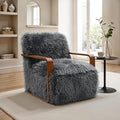 Comfortable Faux Fur Reading ChairModern Luxury Accent Chair Side Chairs with Curved Wooden Armrests for ApartmentLiving RoomOfficeStudyCharcoal Grey