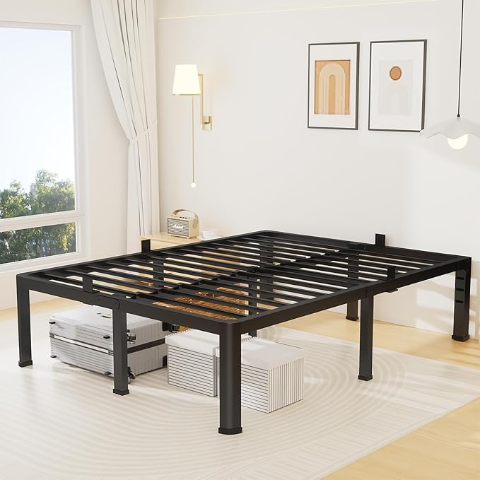 14 Inch California King Bed Frame Metal Platform Bed Frame with Round Corner Legs 3500 lbs Heavy Duty Steel Slats Support No Box Spring Needed Noise Free Easy Assembly Black