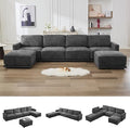 143.8 Modular Sectional Sofa Modern Chenille U Shaped Couch with Thickened Seat Cushions Easy Assembly Upholstered 6 Seater Couch with 2 Movable Ottomans for Living Room Grey