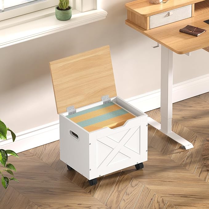 Rolling Filing Cabinet Small File Cabinet Under Desk with Single Drawer Hanging File Organizer for A4/Letter-Size Documents Organizer Box for Home Office White and Natural FCBN4001