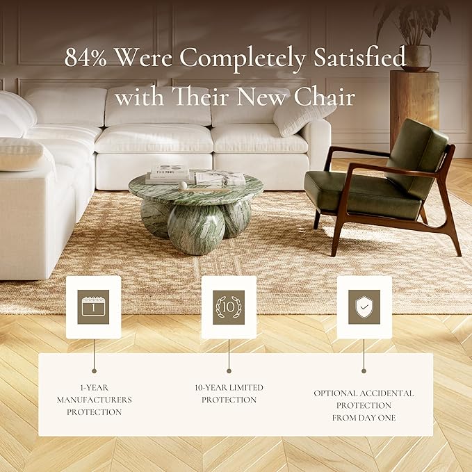 Poly &amp Bark Verity Leather Accent Chair – Armchair with Walnut Wood Frame – Fashion-Forward Lounge Seating for Living Room – Upholstered in Olivine Green Leather for Modern Style