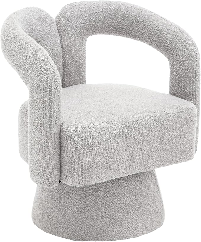 360 Degree Swivel Cuddle Barrel Accent Chairs Round Armchairs with Wide Upholstered Fluffy Fabric Chair for Living Room Bedroom Office Waiting Rooms (Light Gray)