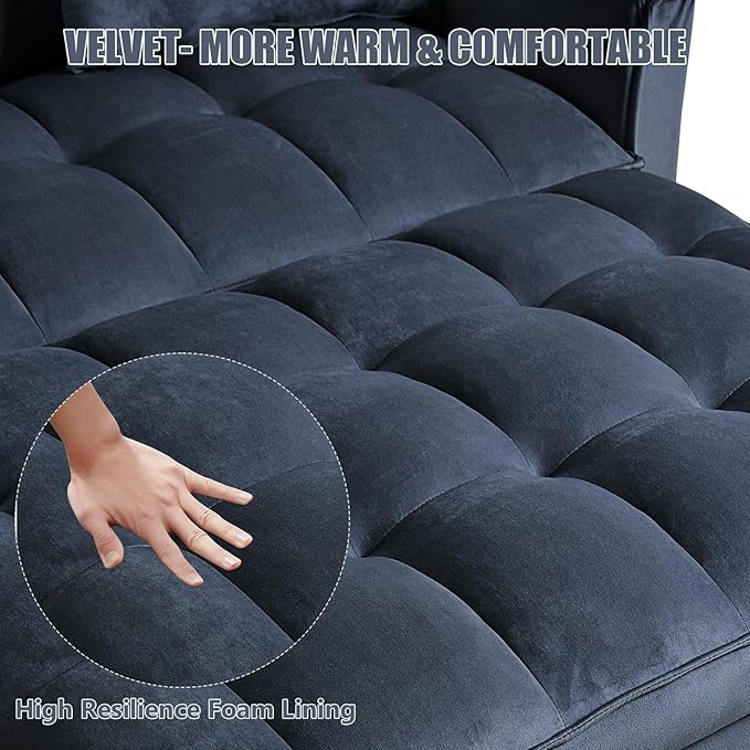 3 in 1 Sleeper Sofa Bed Pull Out Couch Convertible Futon Loveseat with krest Dinotefuran Living Room Chaise Lounr Home Apartment Office Black