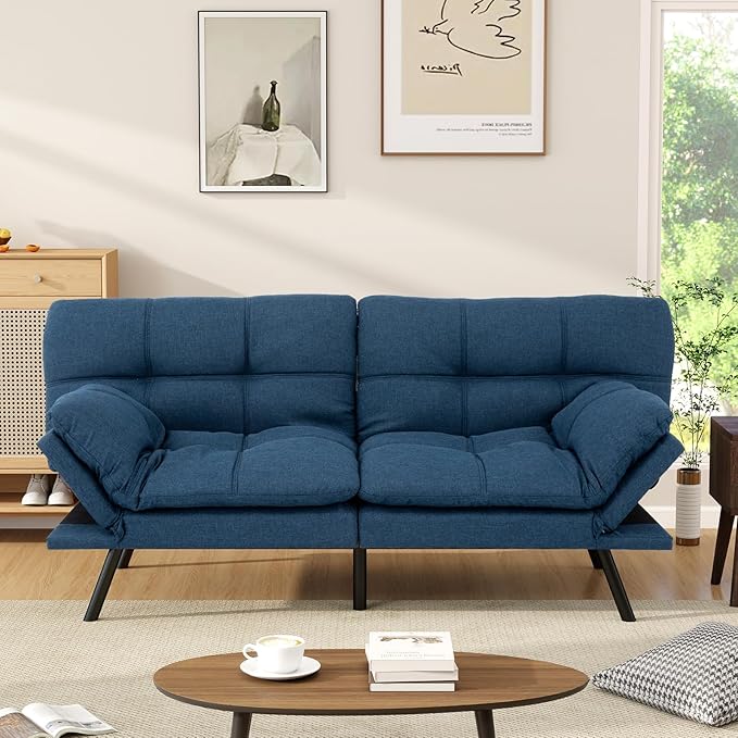 Opoiar Futon Sofa Bed Convertible Memory Foam Foldable Couch Modern Sleeper Loveseat with Adjustable Armrests&ampBackrests for Small Spaces Office Studio Apartment Dorm Game Room