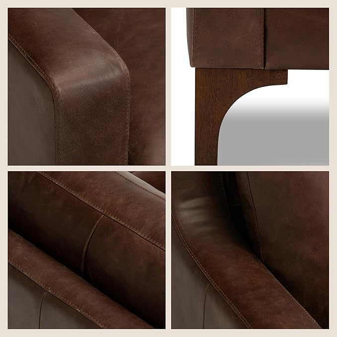 Poly &amp BARK Sorrento Leather Lounge Chair – Full-Grain Chocolate Brown Leather Upholstery with Feather-Blend Cushions – Modern Upholstered Accent Chair for Bedroom or Living Room – Lounge Seating