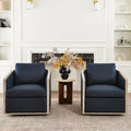 KINWELL Set of 2 Oak Wood Frame Modern Performance Fabric Swivel Barrel Armchair Mid Century Upholstered Accent Sofa Chair with Pillow Back for Living Room Lounge &amp Bedroom Indigo