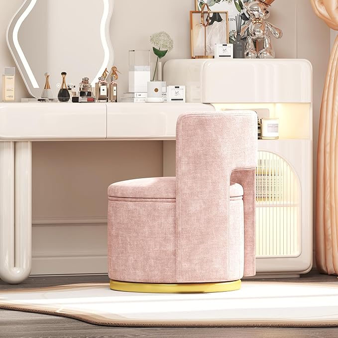 360° Round Swivel Chair with Storage Under Seat Comfy Chair for Living Room Bedroom Reading Room (Pink)