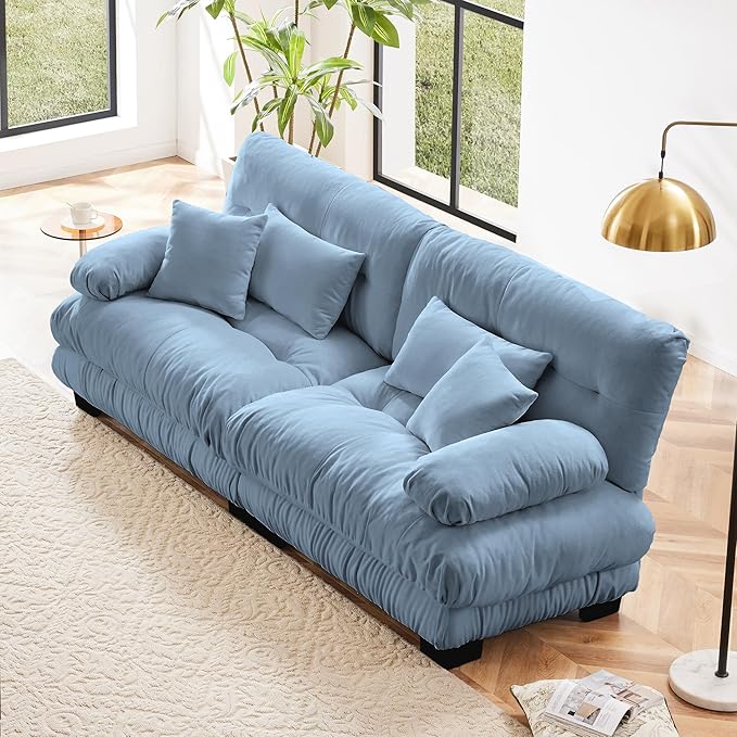 Modern Cloud Sofa Couch for Bedroom 94.4 Comfy Modular Loveseat Sofa Oversized 2 Seater Sectional Sofa with Deep Seat &amp High Back Chenille Upholstered Couches for Small Spaces Living Room Bl