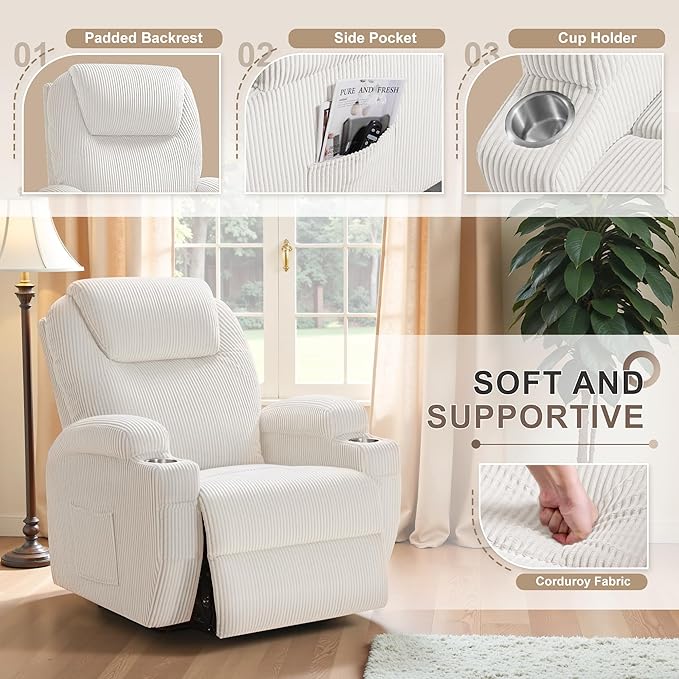 Flamaker Power Lift Recliner Chair Electric Lift Recliner for Elderly Power Lift Recliner Chair with Cup Holders Side Pockets for Living Room (Corduroy Beige)