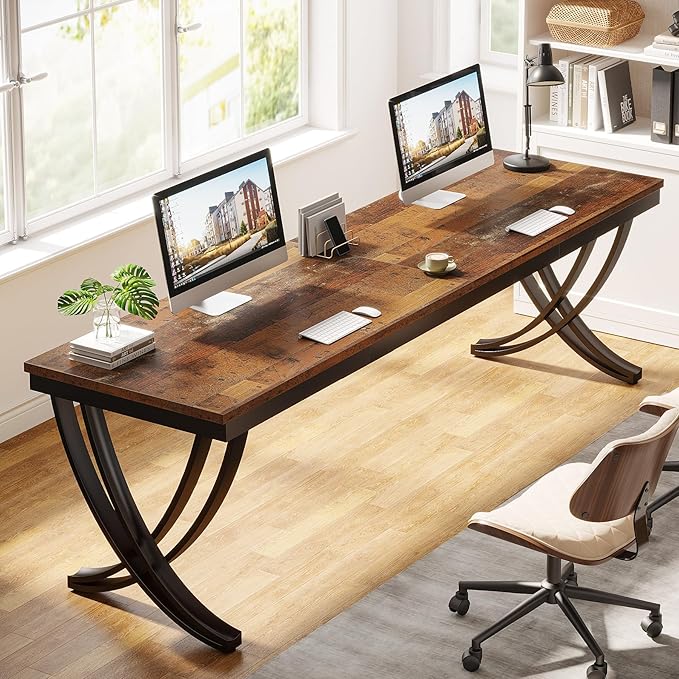 Tribesigns 2 Person Office Computer Desk 78.7-Inch Extra Long Desk Large Double Desk for Two People Workstation Work Desk for Home Office with Stylish Legs (Brown)