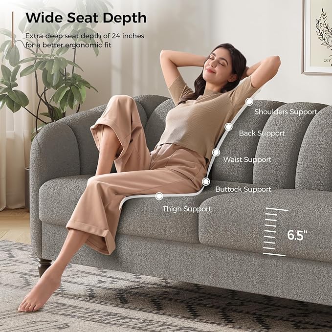 82 Inch Loveseat Sofa Modern Couch and Sofa Curved Petal Design Furniture Sturdy and Easy Installation Small Sofa for Living Room Bedroom Office and Apartment Terry Fleece Fabric Grey