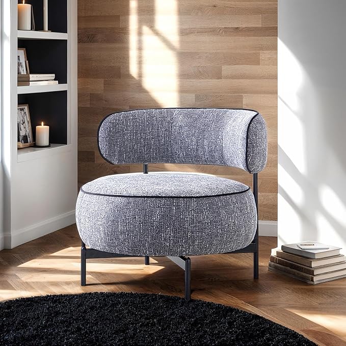 31.5 Modern Comfortable Swivel Chair with Curved BackrestExquisitely Elegant Decorative Chair with Metal LegsStylish Practical Reading Chairs for Living RoomBedroomStudyDark Gray