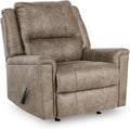 Signature Design by Ashley Skymaker Modern Faux Leather Manual Rocker Recliner with Track Arms Light Brown
