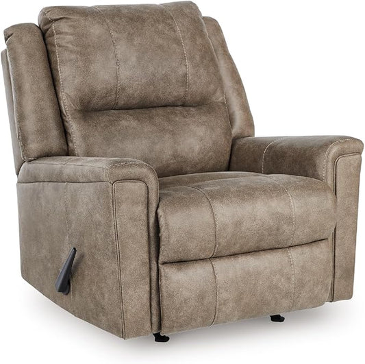 Signature Design by Ashley Skymaker Modern Faux Leather Manual Rocker Recliner with Track Arms Light Brown