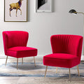 TINA'S HOME Velvet Accent Chair Set of 2 with Metal Golden Legs Upholstered Armless Slipper Chair with Wingback Mid Century Side Chair for Living Room Bedroom Makeup Vanity- Red