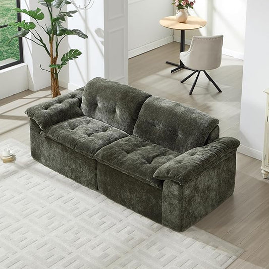 157 Cloud Sectional Couch Deep Seat Boneless Sofa for Living Room with U-Shaped Chaise Comfy Chenille Modular Sofa No Assembly Required (Emerald 79” Loveseat)