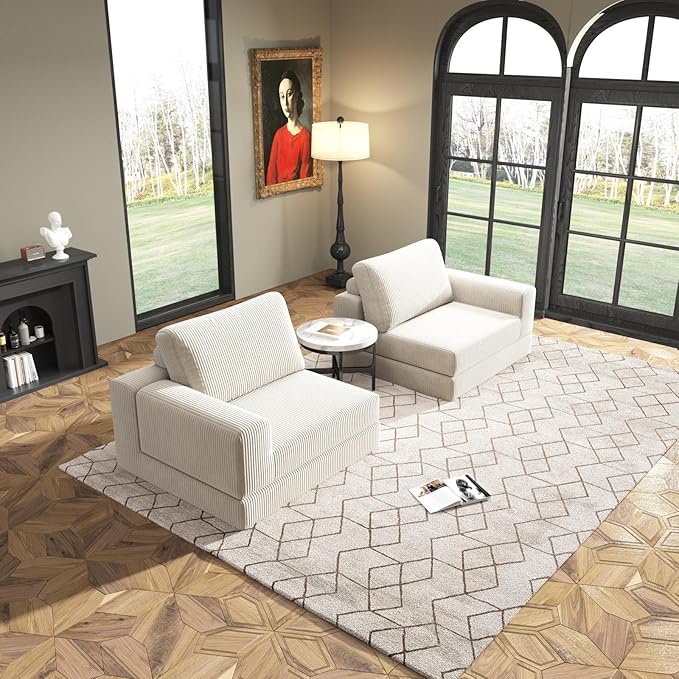 78loveseat Sofa Convertible Sofa Bed Modular Sectional Sofa Modern Deep Seat Folding Sofa for Living Room Bedroom No Assembly Required Corduroy Fabric Flexible Configurations(White 2-SEATER)