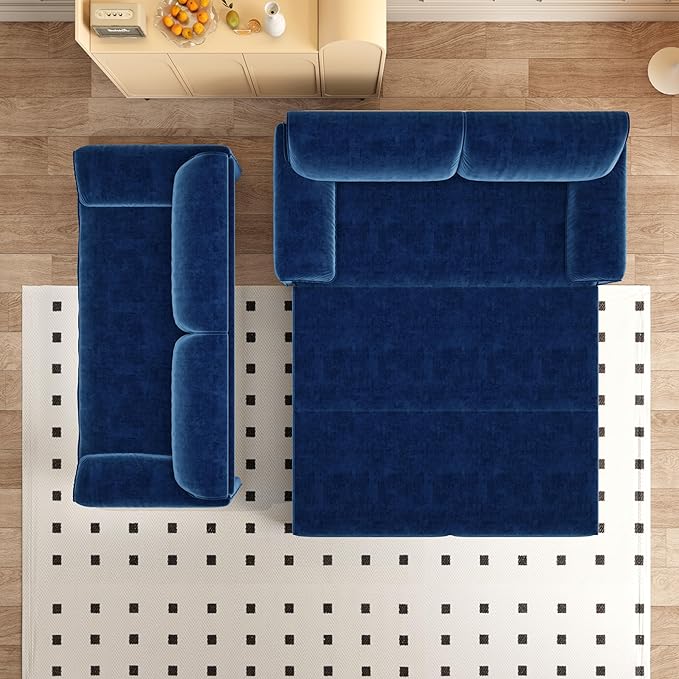 Homy Casa 66 3-in-1 Convertible Sofa Bed Queen Size Pull-Out Bed with Side Storage Velvet Loveseat Modern Sleeper Sofa for Living Room Office or Guest Room (Blue)