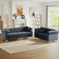 3-Seater Chesterfield Sofa and Loveseat Set Mid Century Modern Sofa Couch with Button Tufting &amp Rolled Arms Comfy Upholstered Velvet Deep Seat Couch Set for Living Room Office Black(2 Pieces)