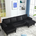 114 Cloud Couch Modular Sectional Sofa Convertible U-Shaped Couches with Double Chaise Lounge Corduroy Upholstery Sofas Double Cushions Deep Seat Sleeper Couchs for Living Room Black